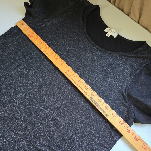 Kim & Cami Top Womens Large Black Metallic Puff Sleeve Party‎ Punk - Picture 8 of 10